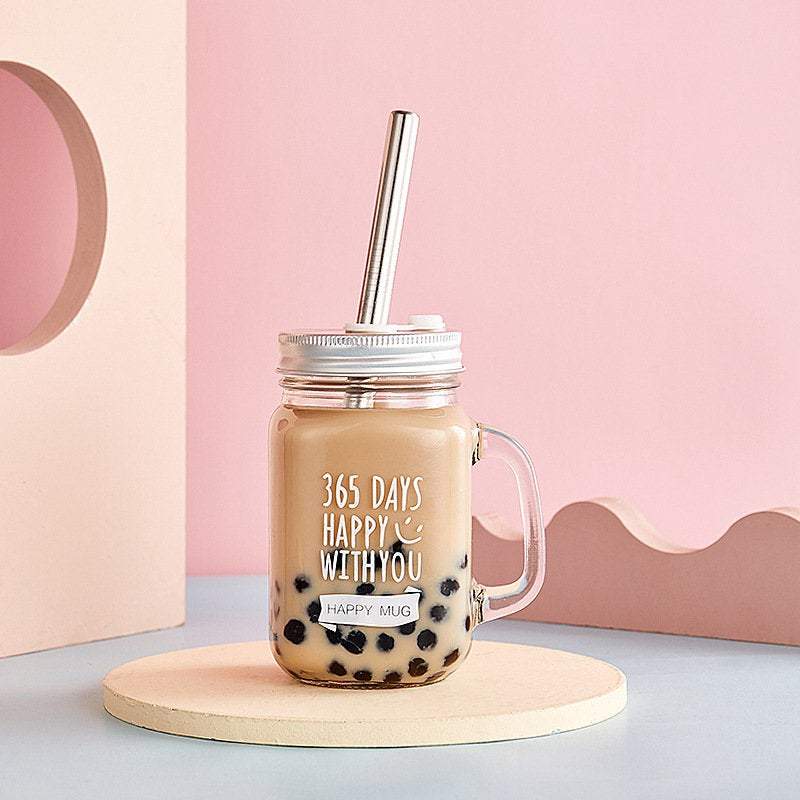 Good Day Happy Face Mason Jar Iced Coffee Cup Glass Coffee Cup Iced Coffee  Glass Smoothie Cup Boba Cup Set Bubble Tea Cup -  Israel