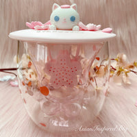 Cat with Sakura Mug Cup Cover Glass Cup (with tea diffuser available)
