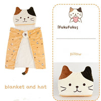 Cat Lady Wearable Blanket Hat Pillow 3 in 1 for Warm Winter at home Fuku Fuku Nyanko Japan