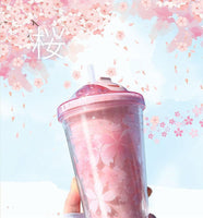 Beautiful Sakura Double Layers Big Coffee/Drink Cup(Straw included) Cherry Blossom