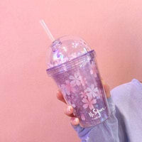 Beautiful Sakura Double Layers Coffee/Drink Sparkling Cup (Straw included) Cherry Blossom