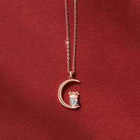 Year of Ox 925 Silver Handmade Necklace Zodiac Ox on the moon with Crystal Design Chinese New Year/Taurus
