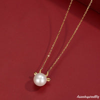 Year of Ox Pearl Handmade Necklace 925 Silver Zodiac Ox Design Chinese New Year/Taurus