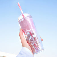 Beautiful Tall Sakura Double Layers Coffee/Drink Sparkling Cup (Straw included) Cherry Blossom
