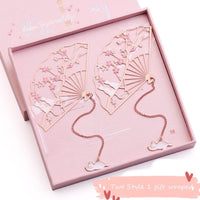 Beautiful Sakura Cat bookmark Metal Fan Tassel Style