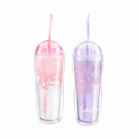 Beautiful Tall Sakura Double Layers Coffee/Drink Sparkling Cup (Straw included) Cherry Blossom