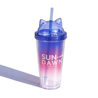 Cat Ear Gradient Color Double Layers Coffee/Drink Cup (Straw included) 3 Styles