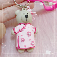 Bear with Sakura Chinese Style Dress Key Chain Phone Chain Cherry Blossom Chain