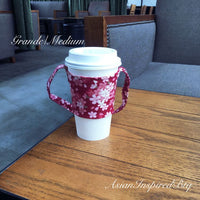 Sakura Cherry Blossom Coffee Cup Holder Boba Tea with straw holder Sustainable Portable Foldable