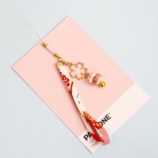 Pink Fortune Cat Sakura KeyChain/Phone Chain