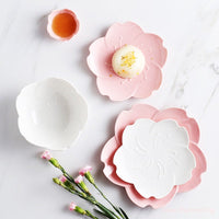 Japanese Sakura Flower Style Bowl & Plate White+Pink Cherry Blossom