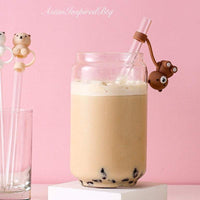 Boba tea Bubble milk tea Bear Straw Topper (with or without reusable straw available)