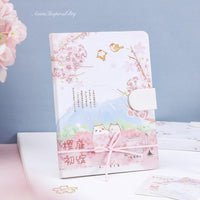 Cat and Sakura Notebook Journal Japanese Style Hardcover Diary Books Weekly Planner Handbook Cherry Blossom Scrapbook