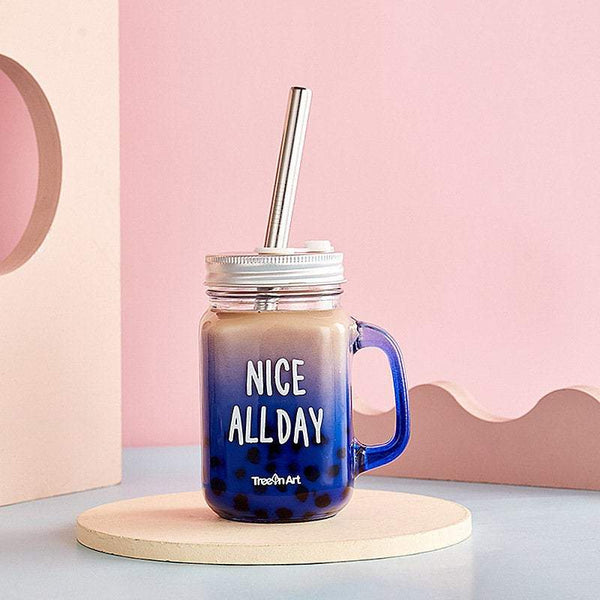 Glass Boba Drink Cup With Free Personalised Metal Straw By Mylee London