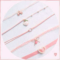 Spring Pink Peach Heart Pendant Choker Short Clavicle Necklaces Fashion For Girl Cute Aesthetic Jewelry Japanese Kpop