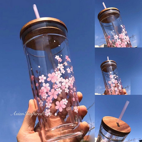 Starbucks Sakura Spring Style Straw Glass Cup Cute Double Layer 12oz C
