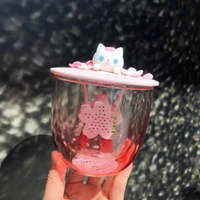 Cat with Sakura Mug Cup Cover Glass Cup (with tea diffuser available)